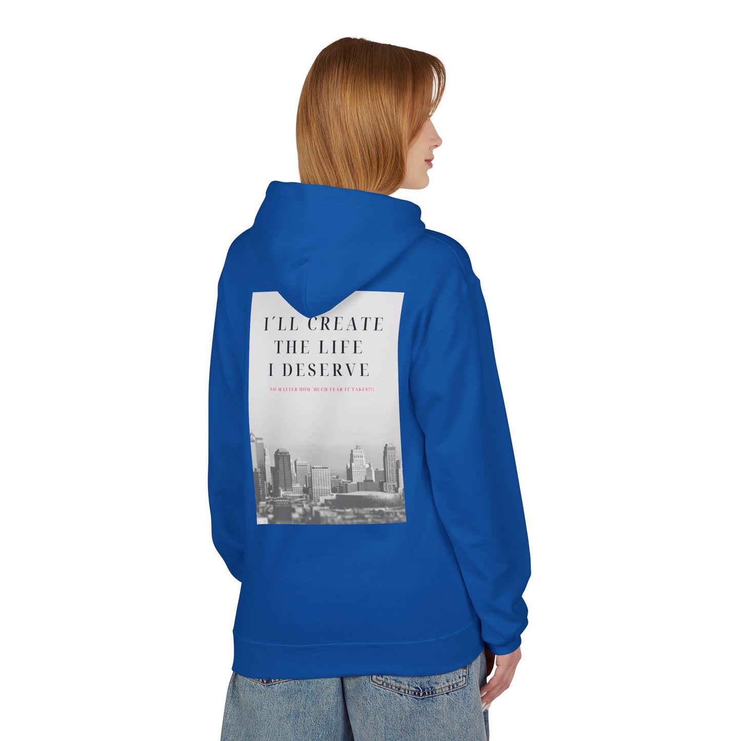 Motivational 'I'll Create the Life I Deserve' Hoodie — Inspirational Cityscape Fleece