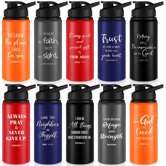 Skybooly 10 Pcs Christian Water Bottles Bulk Religious Aluminum Sports Water Bottles with Snap Lids Multicolor Outdoor Leakproof Reusable Water Bottles for Gym Travel Camping Hiking (5 Colors)