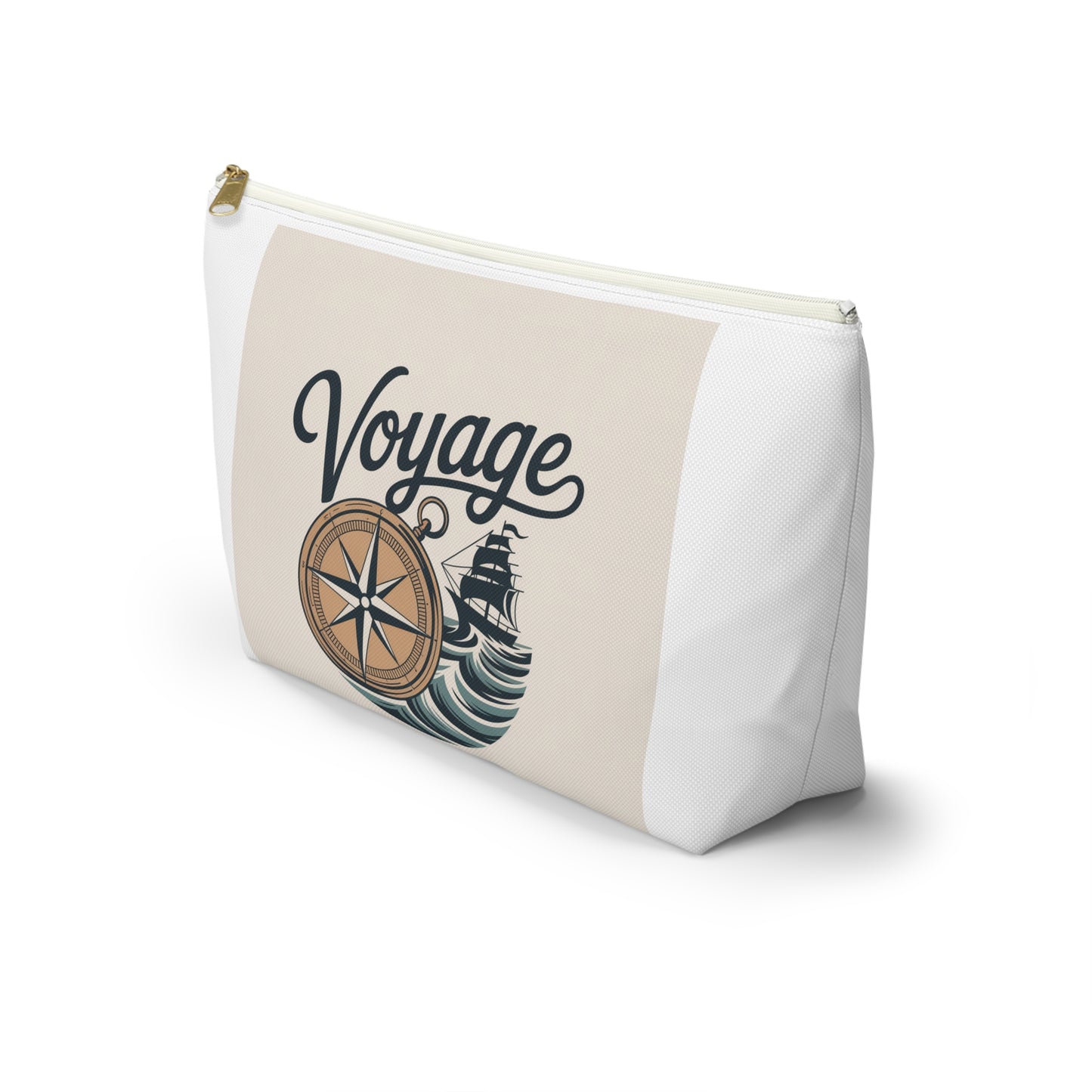 Voyage Nautical Accessory Pouch — Compass & Ship Travel Cosmetic Bag
