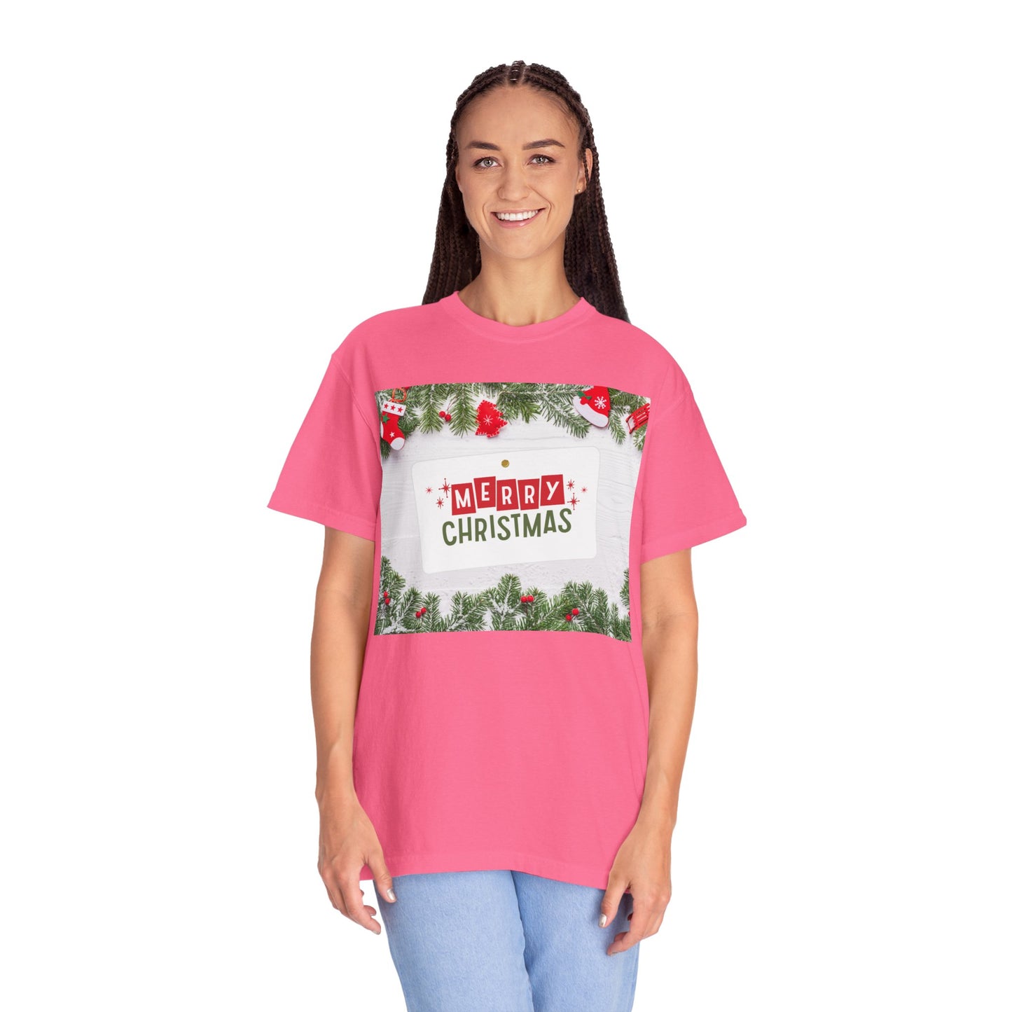 Merry Christmas Holiday T-Shirt — Festive Pine & Ornament Graphic