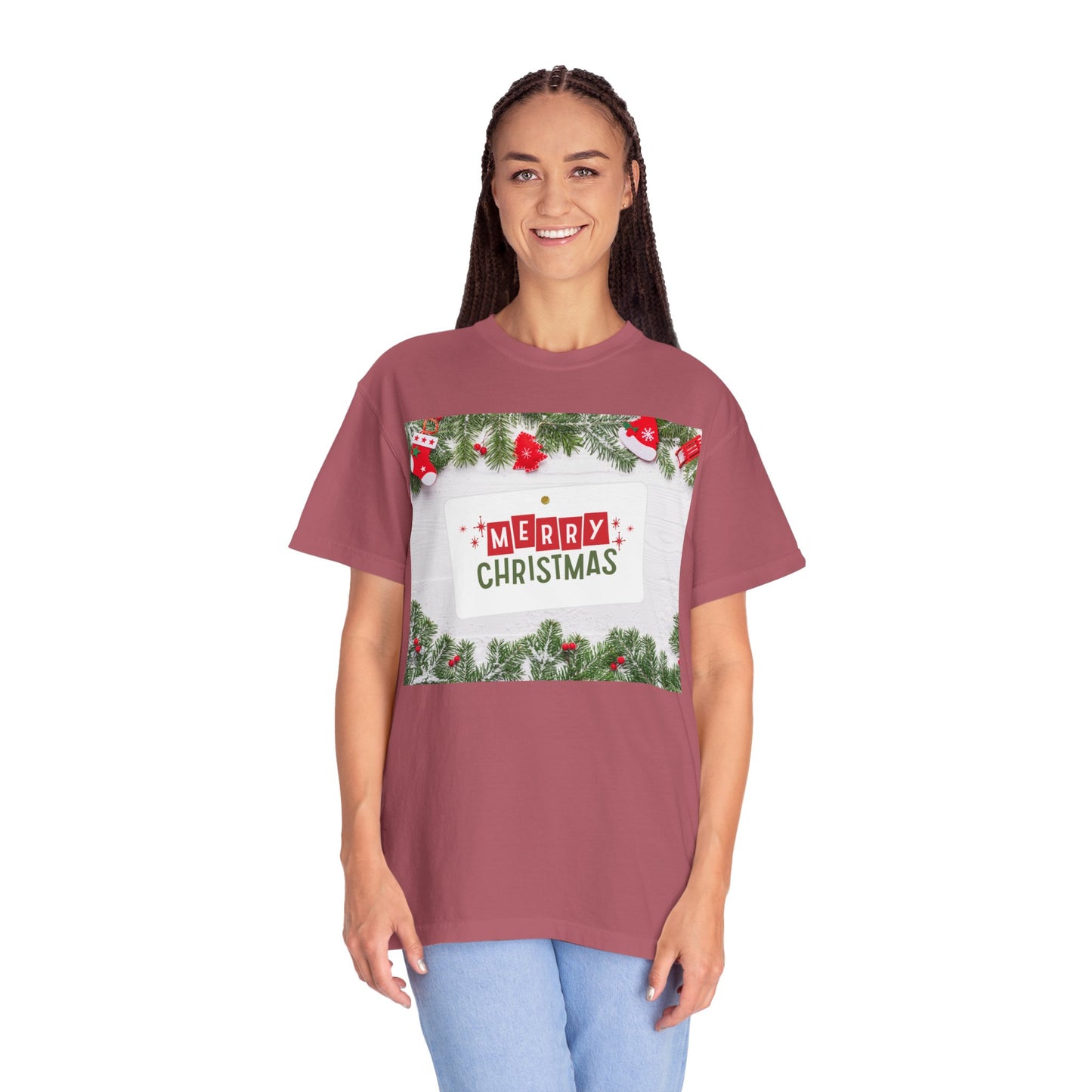 Merry Christmas Holiday T-Shirt — Festive Pine & Ornament Graphic