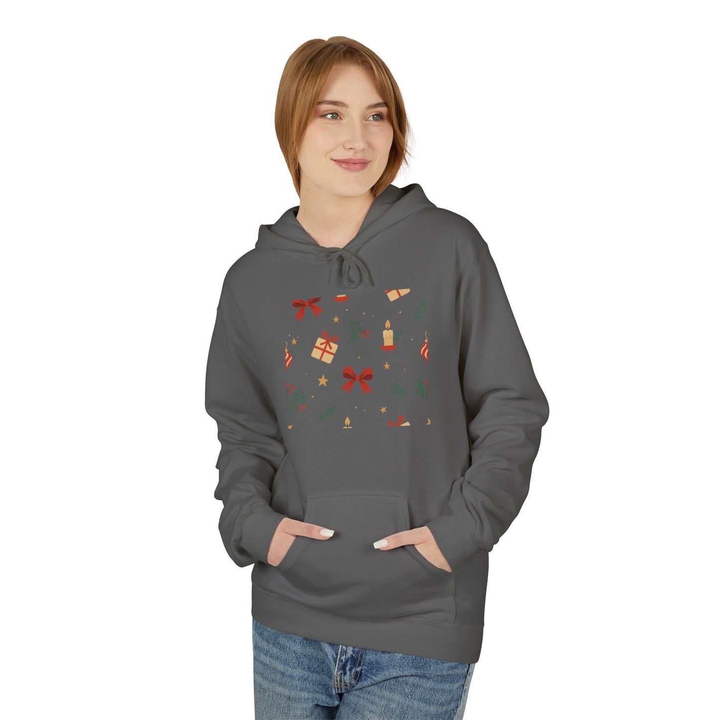 Holiday Gift Pattern Hoodie — Festive Presents & Bows Design