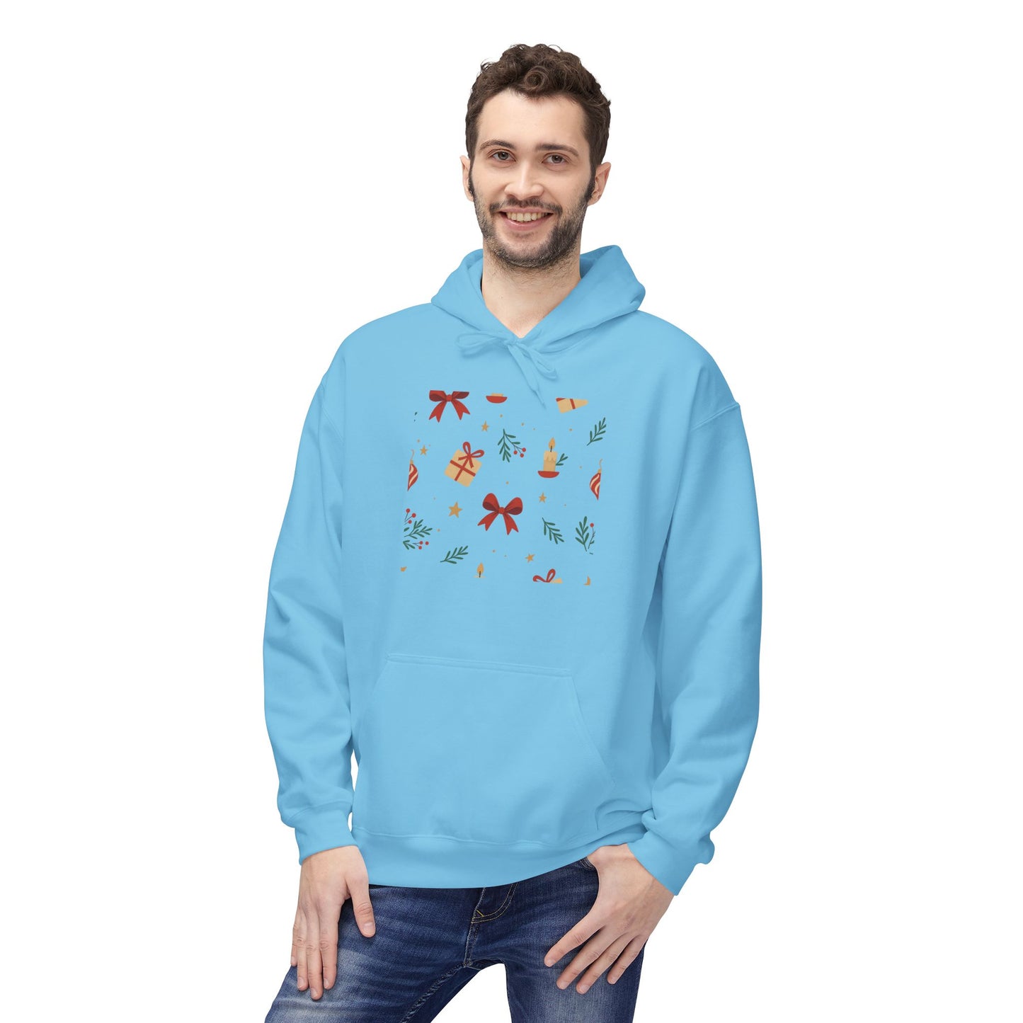 Holiday Gift Pattern Hoodie — Festive Presents & Bows Design