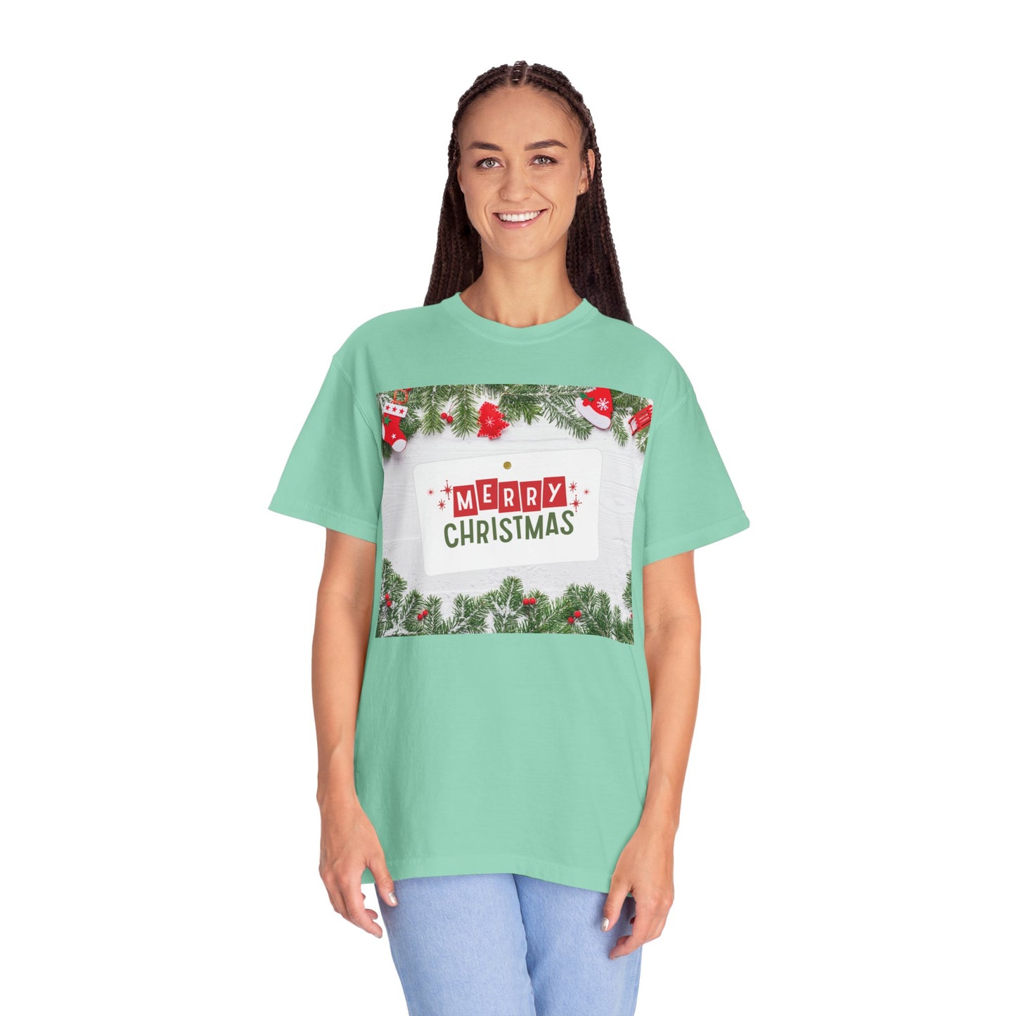 Merry Christmas Holiday T-Shirt — Festive Pine & Ornament Graphic
