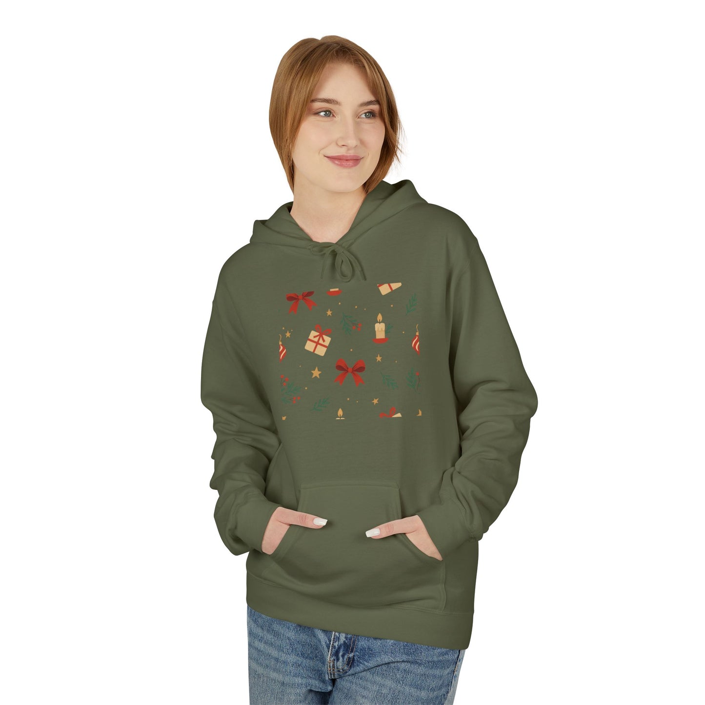 Holiday Gift Pattern Hoodie — Festive Presents & Bows Design