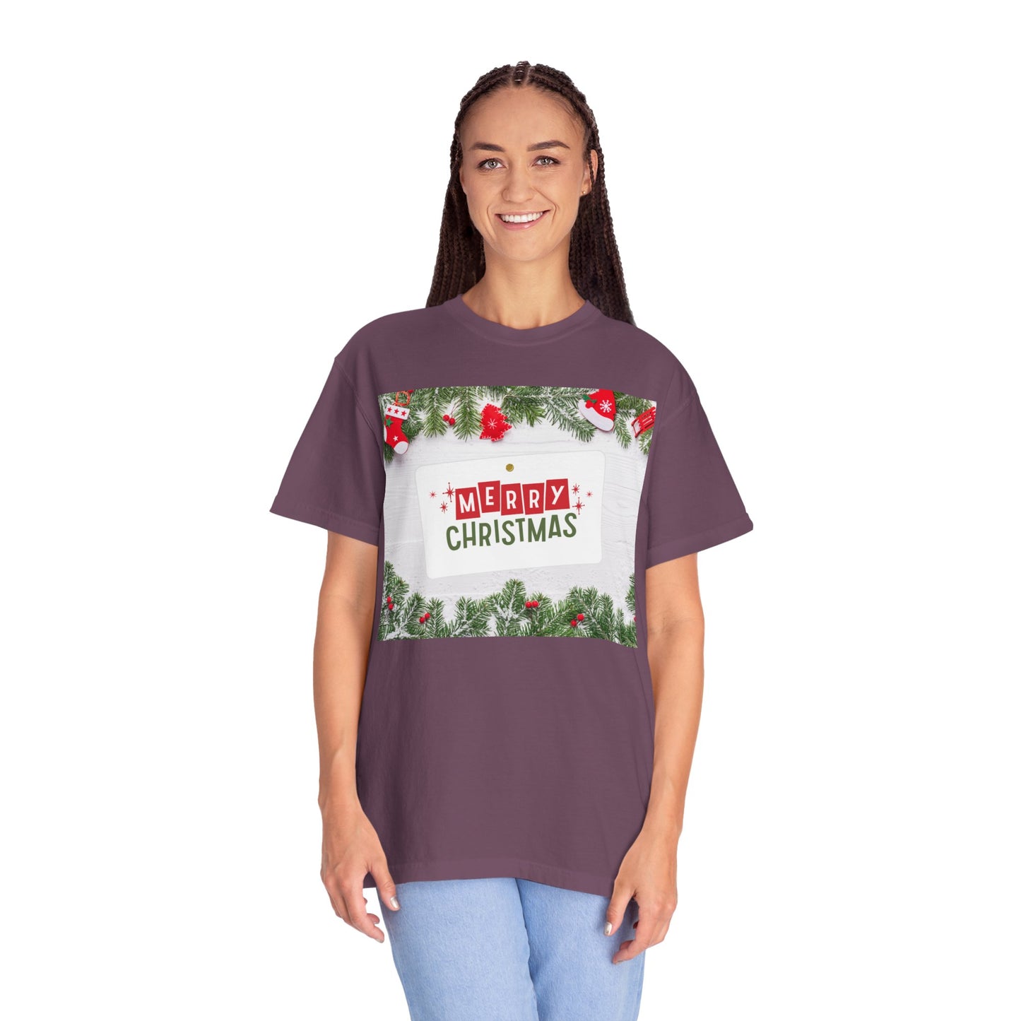 Merry Christmas Holiday T-Shirt — Festive Pine & Ornament Graphic