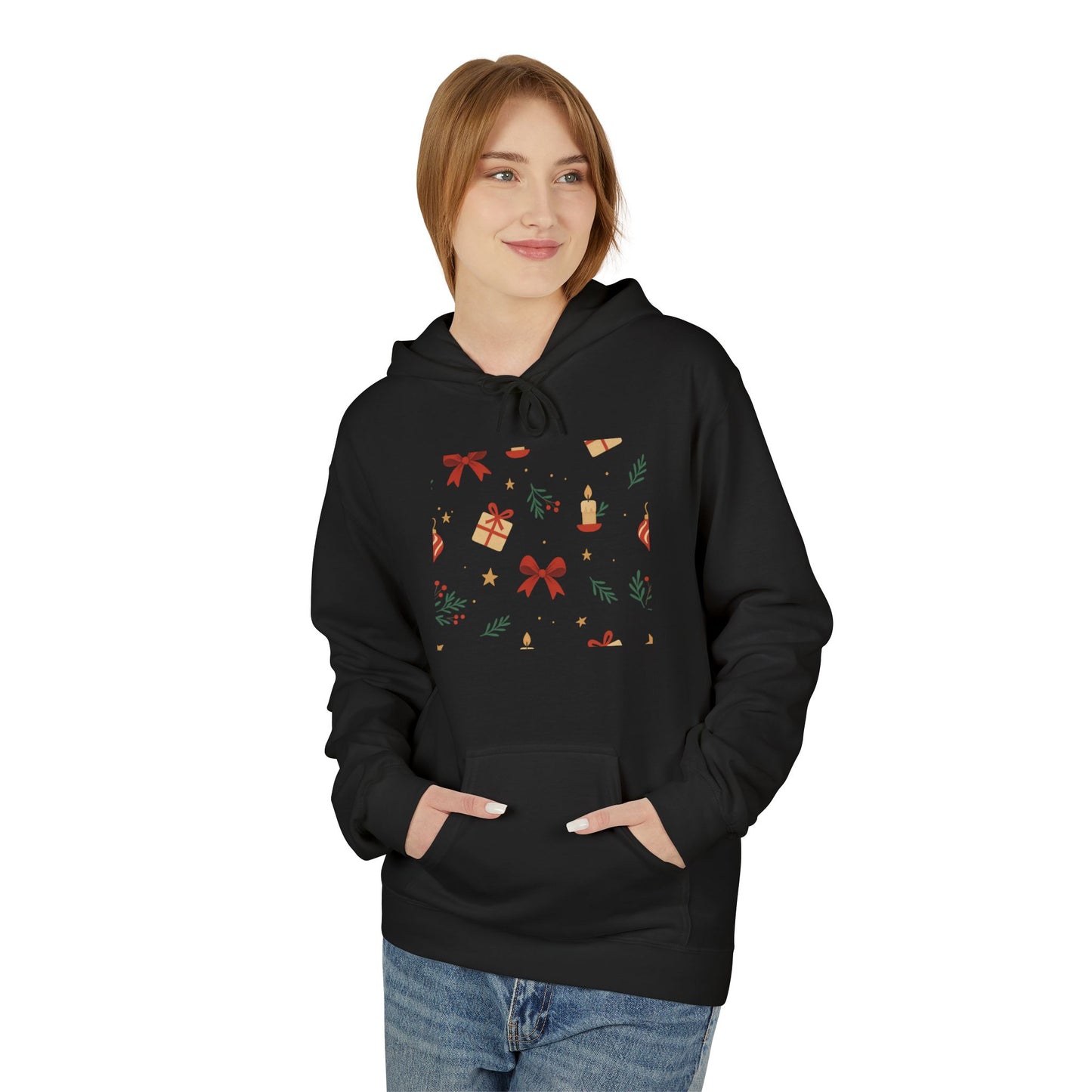 Holiday Gift Pattern Hoodie — Festive Presents & Bows Design
