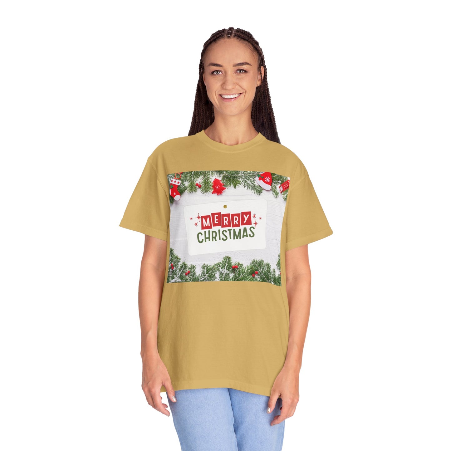 Merry Christmas Holiday T-Shirt — Festive Pine & Ornament Graphic