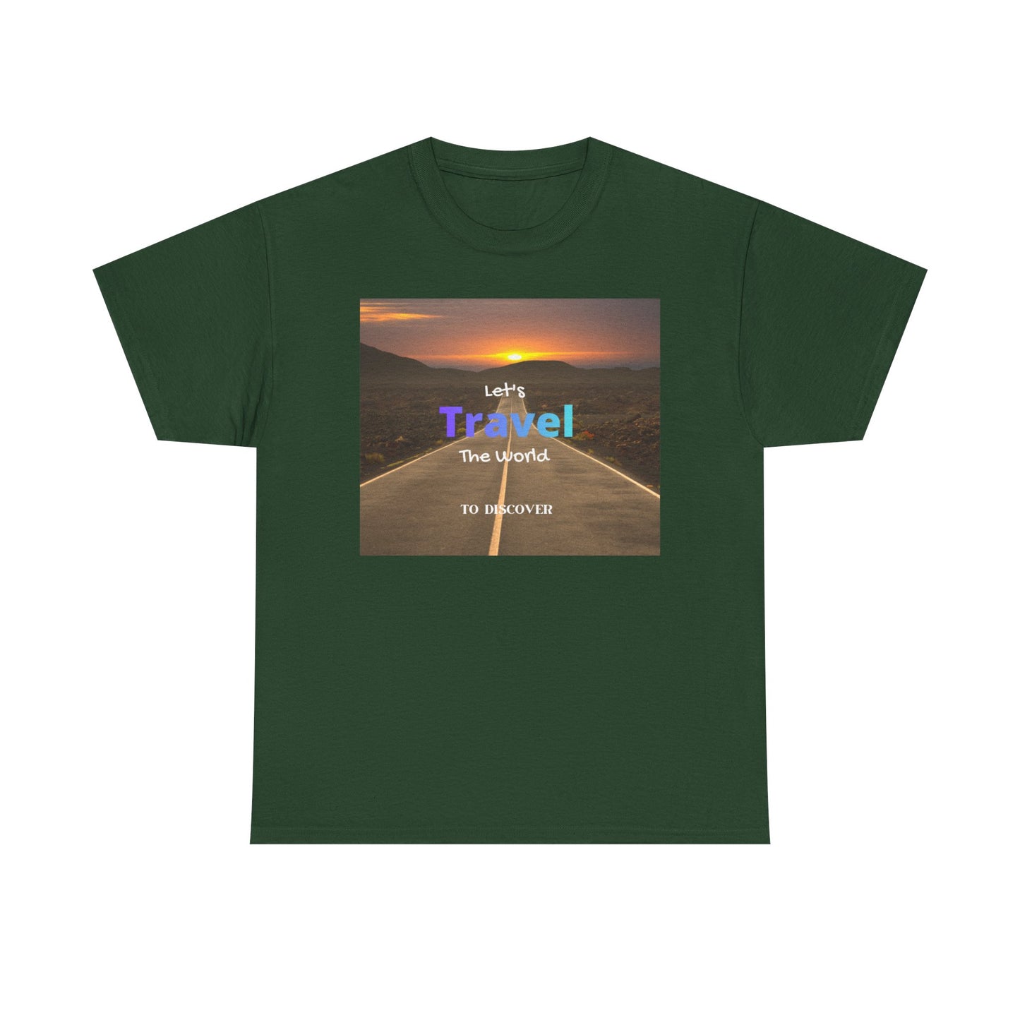 Travel Sunset Road T‑Shirt – "Let's Travel the World" Graphic Tee