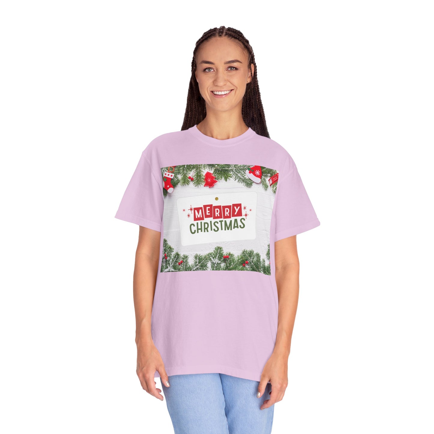 Merry Christmas Holiday T-Shirt — Festive Pine & Ornament Graphic
