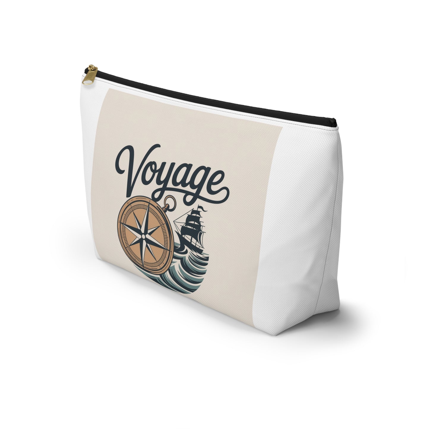 Voyage Nautical Accessory Pouch — Compass & Ship Travel Cosmetic Bag
