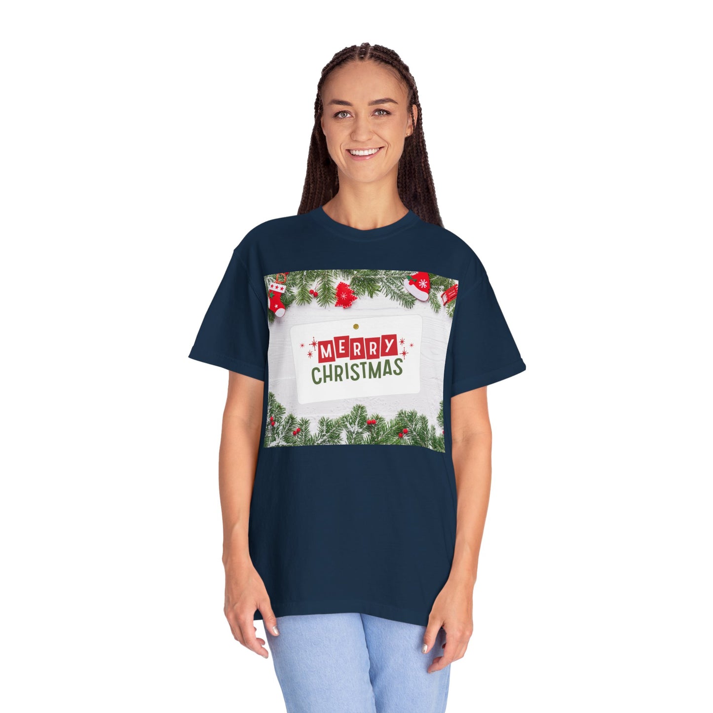 Merry Christmas Holiday T-Shirt — Festive Pine & Ornament Graphic