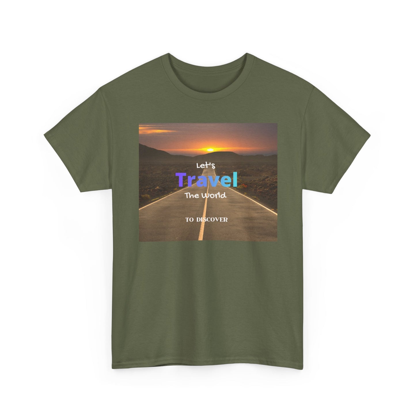 Travel Sunset Road T‑Shirt – "Let's Travel the World" Graphic Tee