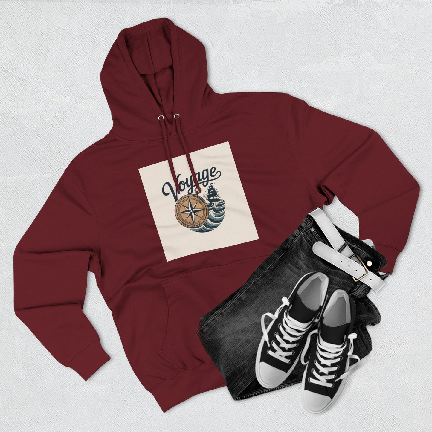 Voyage Compass Hoodie — Nautical Travel Graphic Pullover