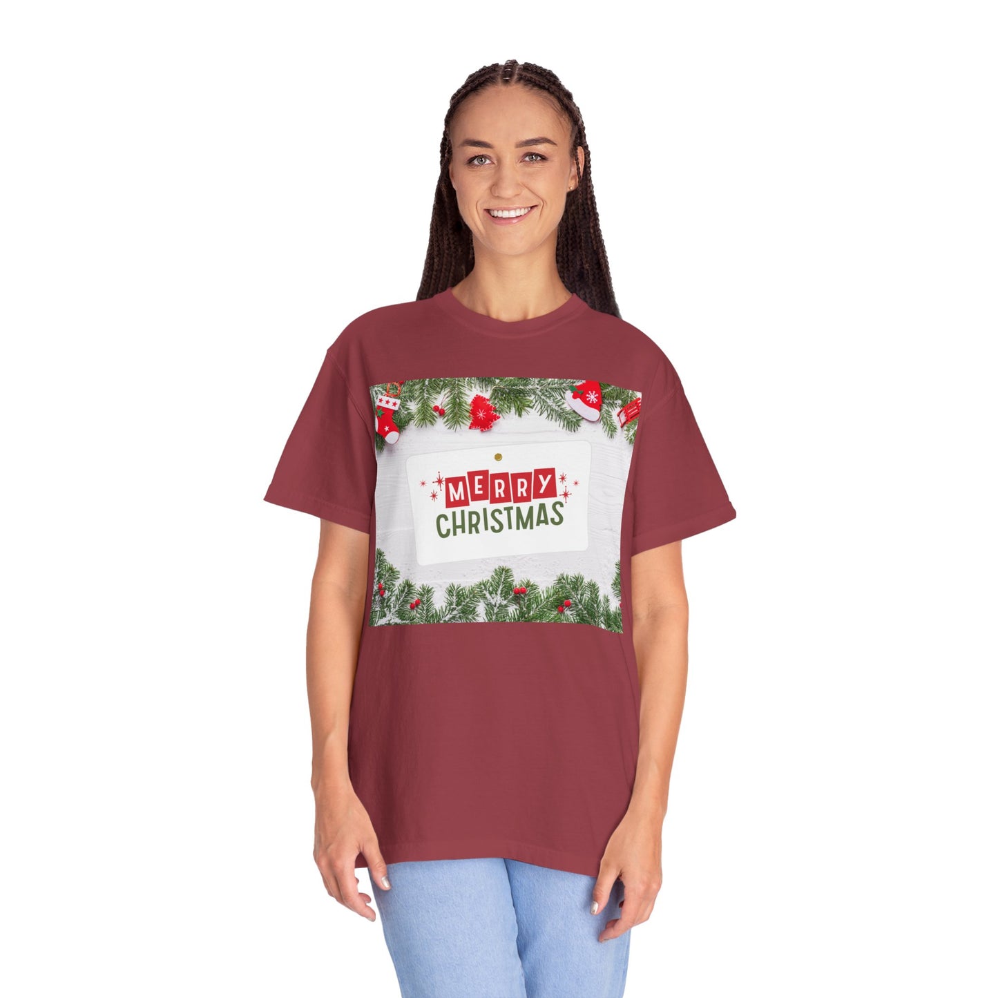 Merry Christmas Holiday T-Shirt — Festive Pine & Ornament Graphic