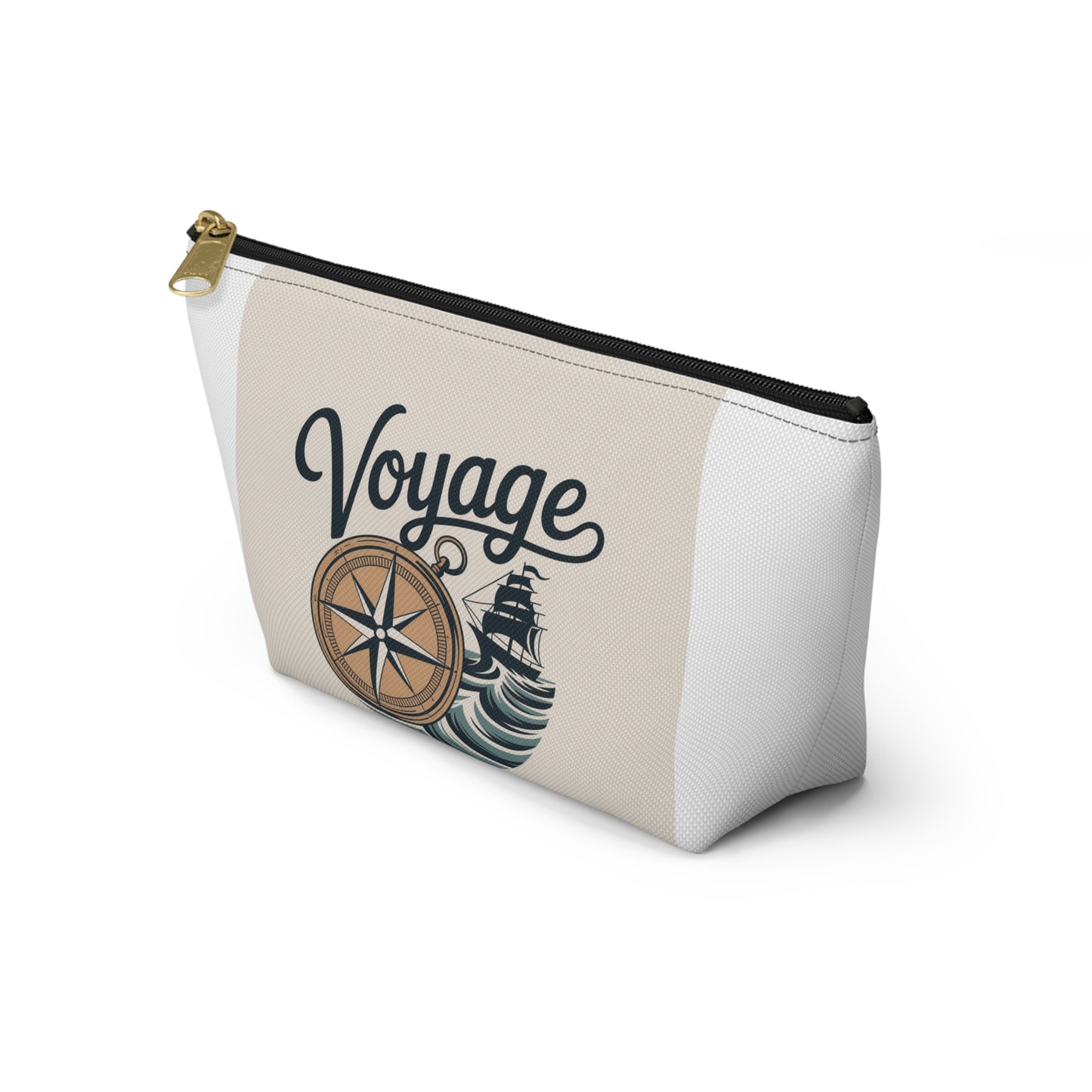 Voyage Nautical Accessory Pouch — Compass & Ship Travel Cosmetic Bag