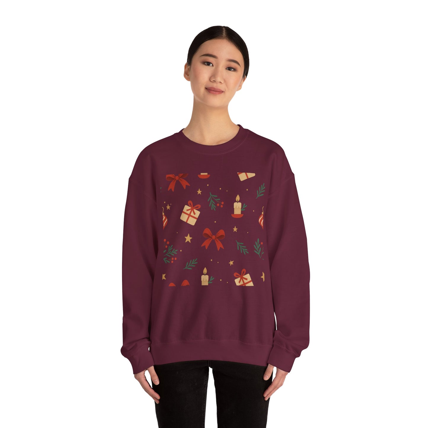 Holiday Pattern Sweatshirt — Festive Gifts & Candle Design Crewneck