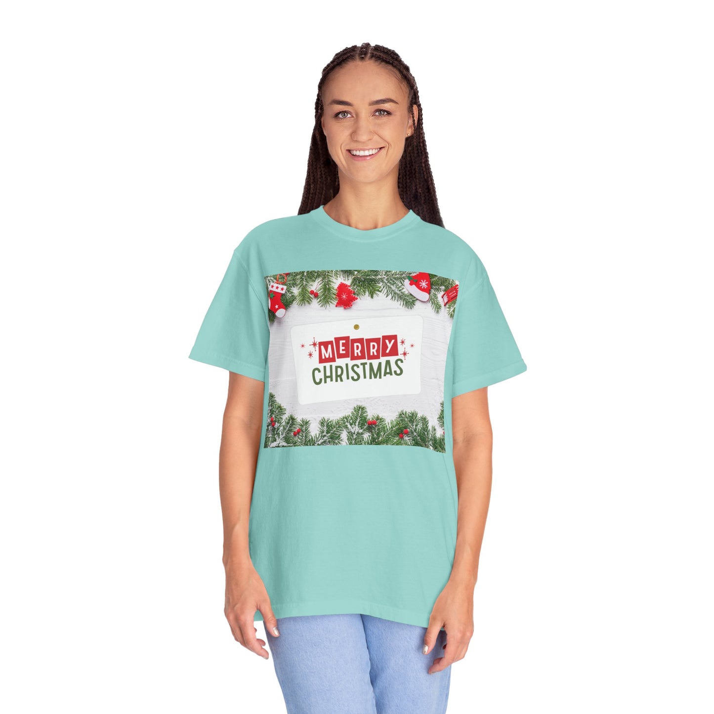 Merry Christmas Holiday T-Shirt — Festive Pine & Ornament Graphic