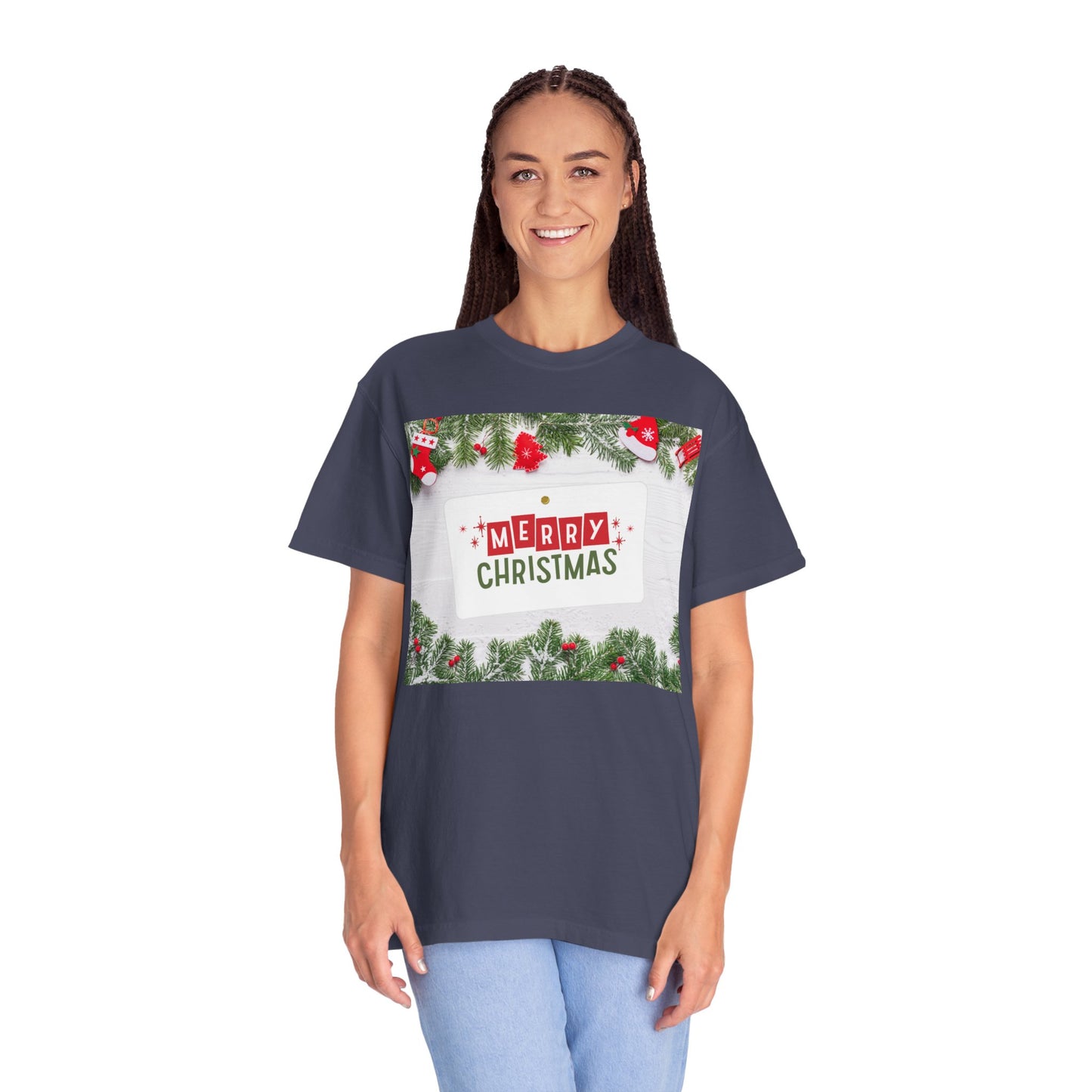 Merry Christmas Holiday T-Shirt — Festive Pine & Ornament Graphic