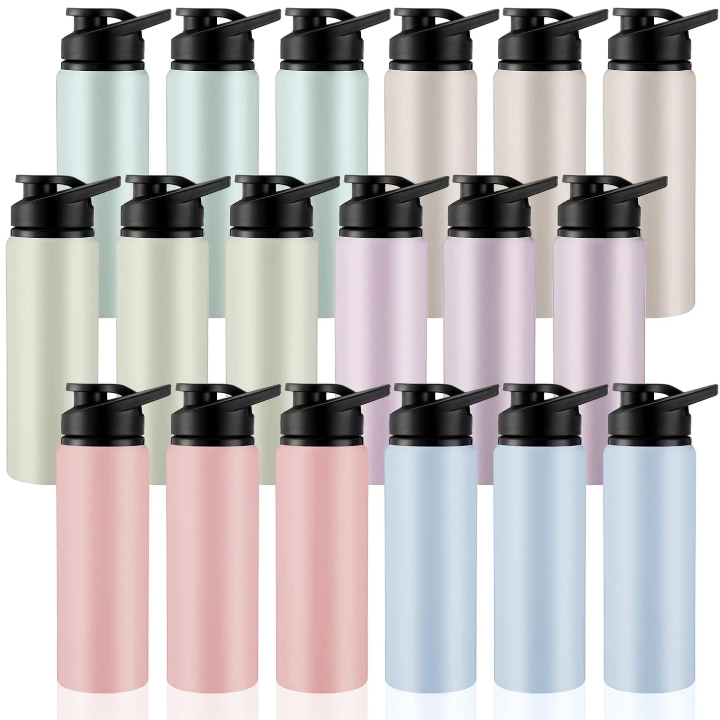 Domensi Aluminum Water Bottle Bulk Reusable Water Bottle Lightweight Easy Carry Leakproof with Snap Lid Travel Bottles for Gym Outdoor Sports Cycling Camping Fishing(25oz 18 Pack)