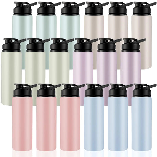 Domensi Aluminum Water Bottle Bulk Reusable Water Bottle Lightweight Easy Carry Leakproof with Snap Lid Travel Bottles for Gym Outdoor Sports Cycling Camping Fishing(25oz 18 Pack)